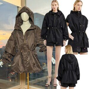 🆕 KARL LAGERFELD 🧿 NWT Black Nylon Jacket, Removable Sleeves, Sz 44 US 12